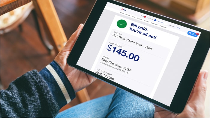 Bill pay view in online banking on a tablet