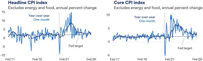 Two line graphs comparing Headline and Core CPI Index over time. Shows trends and fluctuations. The graphs depict fluctuations in these indices, with the Headline CPI reflecting more pronounced variations due to volatile components like food and energy, while the Core CPI follows a steadier trajectory by excluding these elements. The time periods on the x-axis are labeled sequentially, and the index values on the y-axis highlight the changes, helping viewers grasp the comparative movements and economic implications.