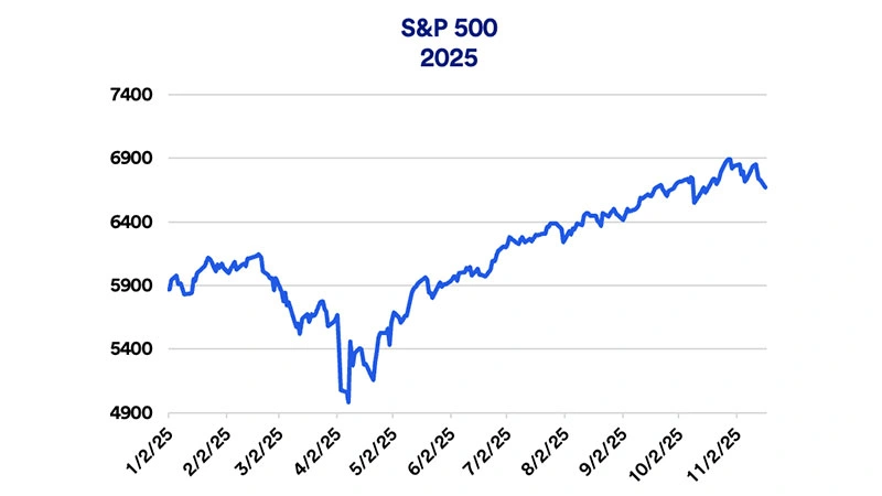 Chart depicts S&P 500 performance in 2025 through November 18, 2025.
