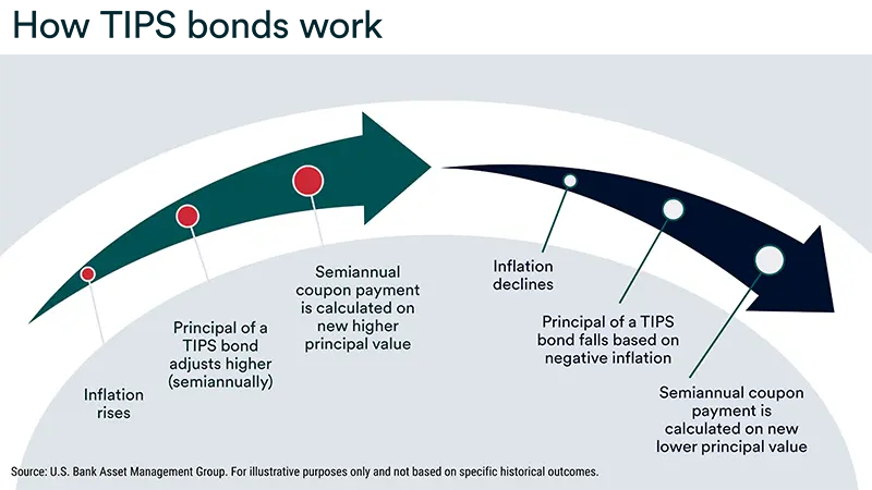 Illustration showing TIPS bond principal and coupon payments during inflation changes.