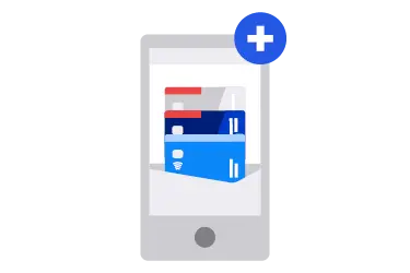 Cards in a mobile wallet displayed on a phone.