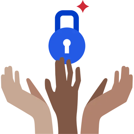 Hands circling a lock