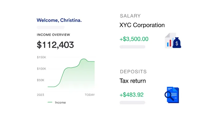 Mobile app dashboard view of available cash including salary and deposits.