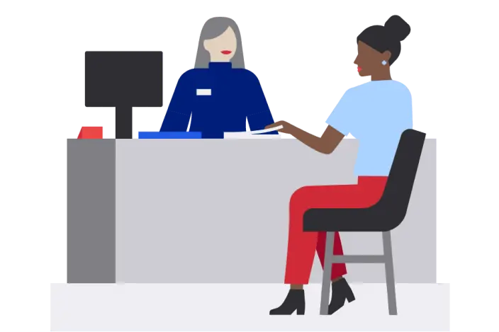 Illustration of a client speaking with a banker