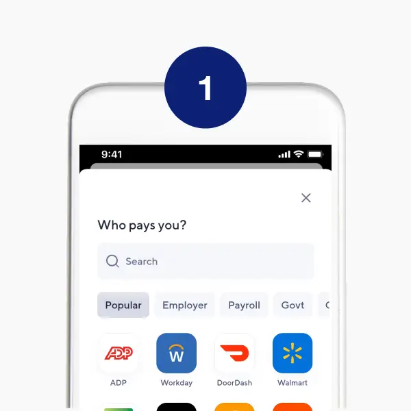 Direct deposit setup step 1 - Who pays you?