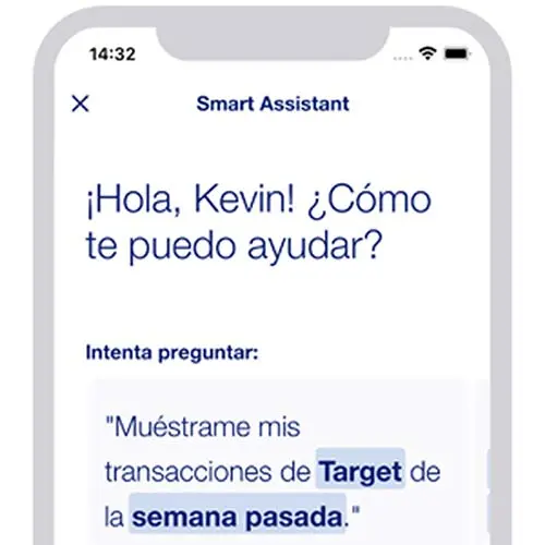Pantalla de inicio del Asistente Inteligente en la Aplicación Móvil de U.S. Bank