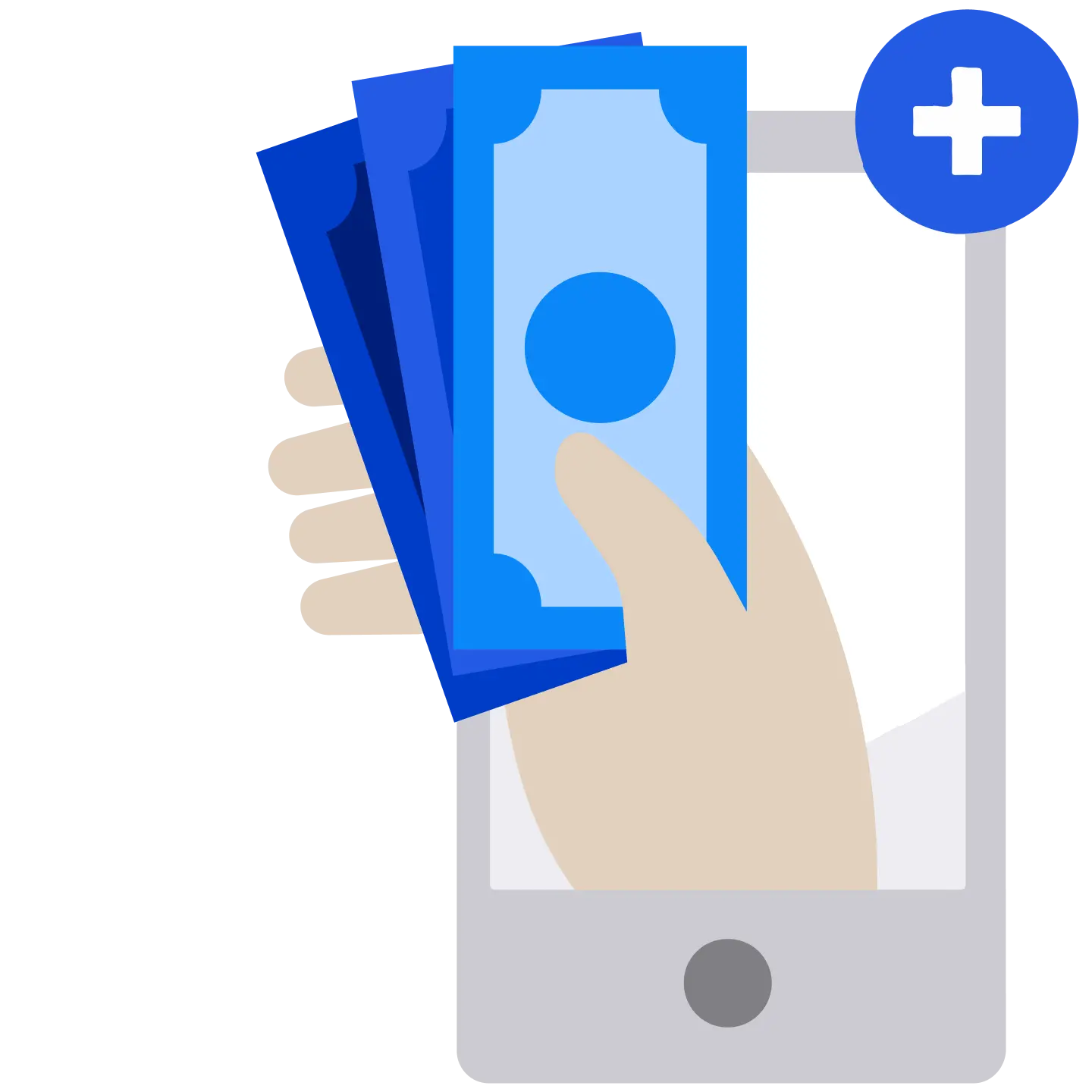 mobile phone and hand with cash