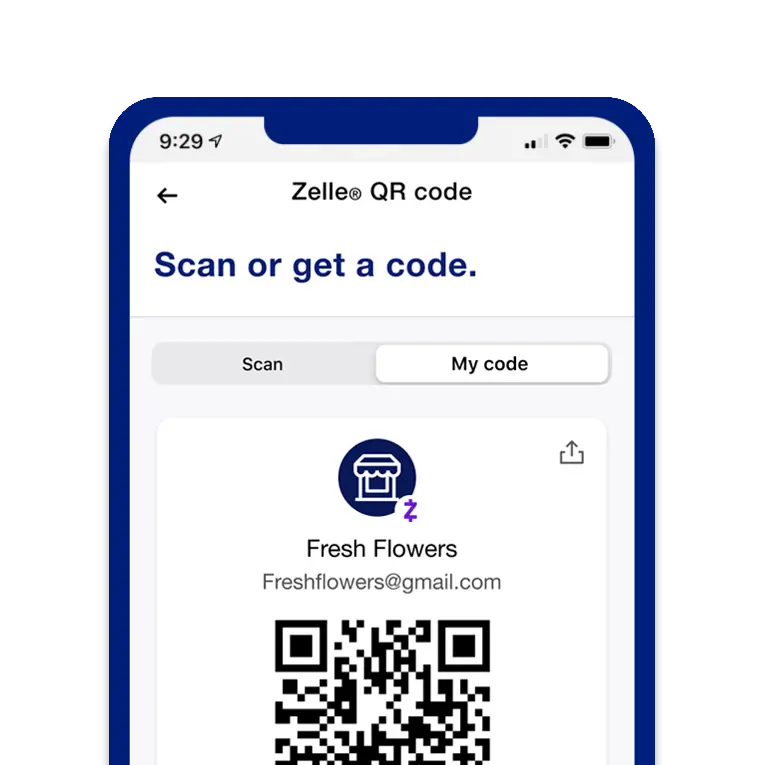 Zelle for business QR code payment option