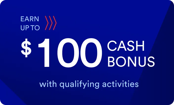 illustration of credit card with text $100 cash bonus with qualifying activities