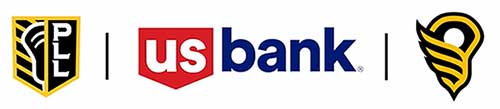 Premier Lacrosse League (PLL), U.S. Bank and Women's Lacrosse League (WLL) logo display