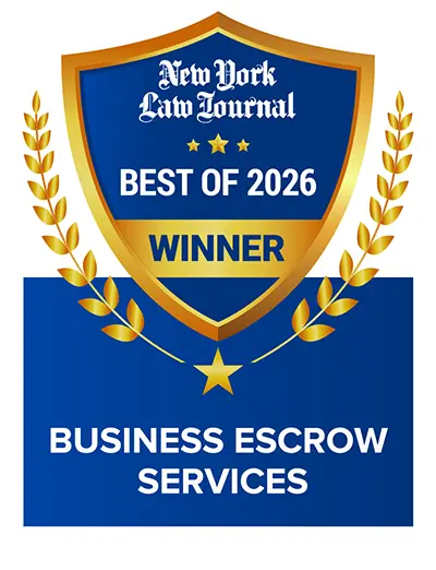 Image with words overlayed. The words say “New York Law Journal Best of 2026 Winner, Business Escrow Services” 