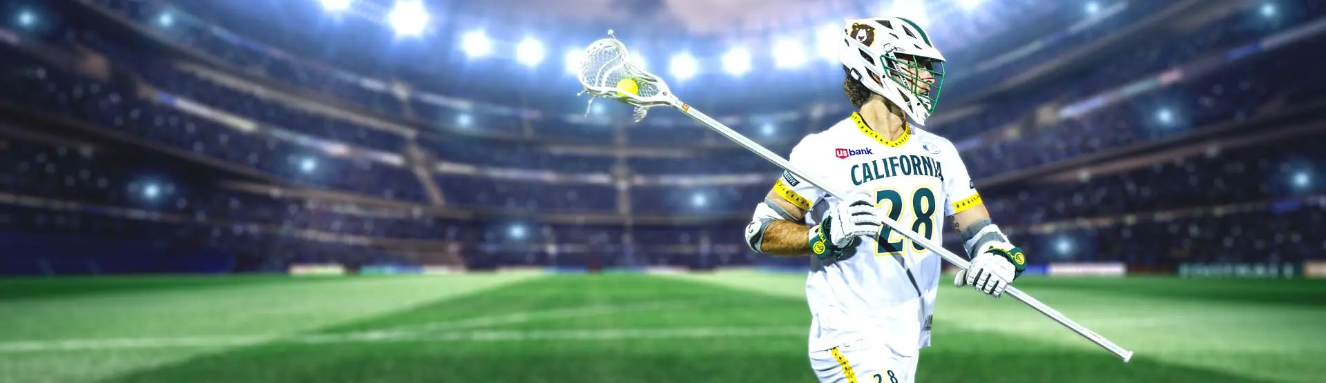 California Redwoods lacrosse player in action on the field.