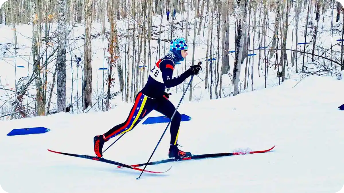 A person cross country skiing