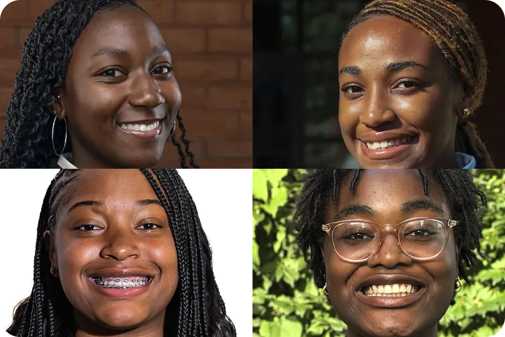 A collage of four photos of women college students.