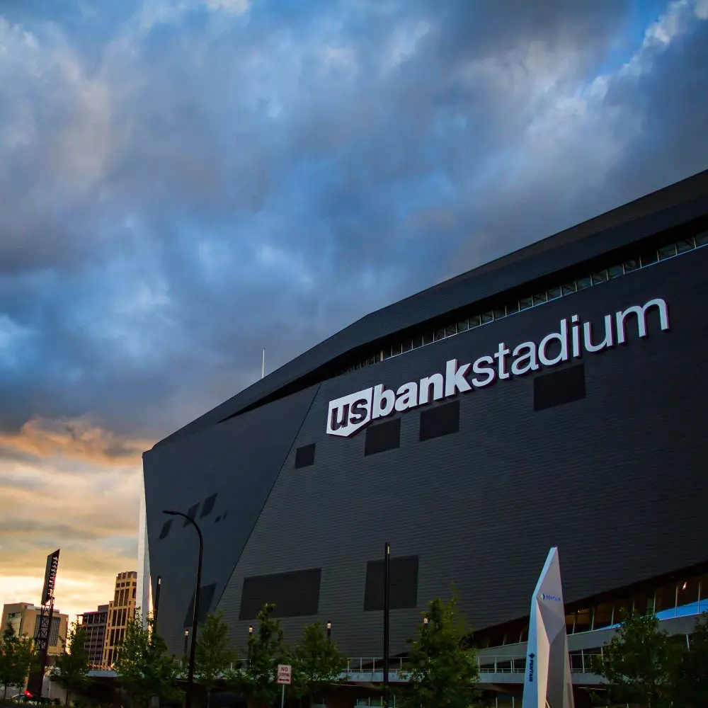 U.S. Bank Stadium at sunset