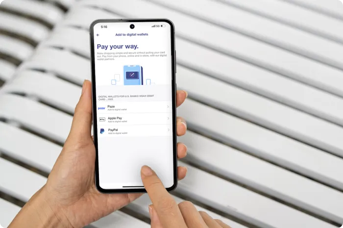 View of digital wallets in the mobile app