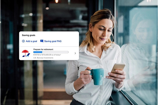 Woman reviewing savings goals for retirement on mobile phone
