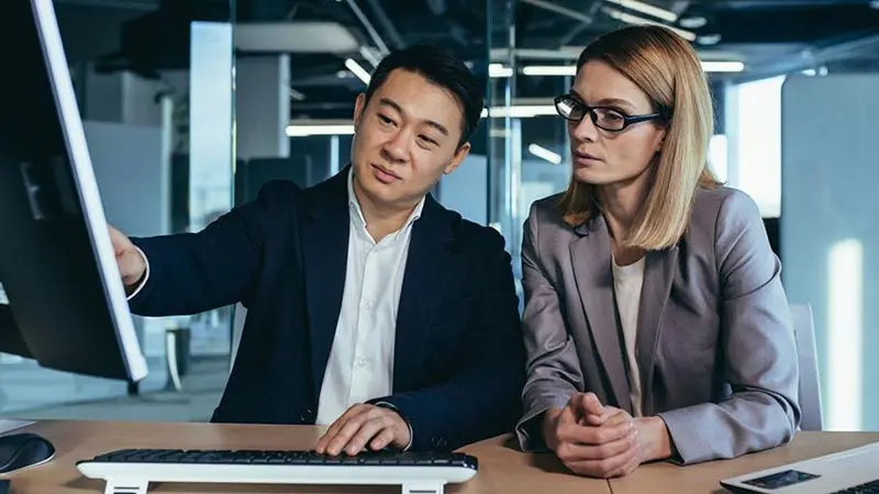 Professional colleagues discussing cash management strategy