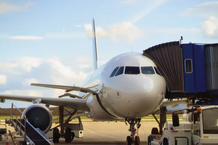 Passenger airplane sitting on the runway.