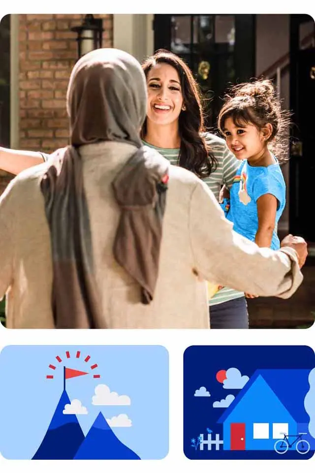 woman welcomes mother with hug