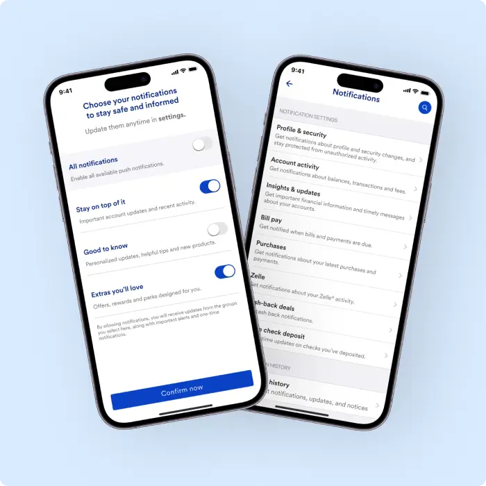 Account notification settings seen in the U.S. Bank mobile app
