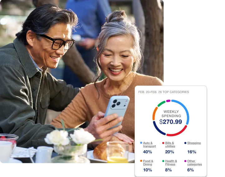 Older man and woman looking at mobile phone