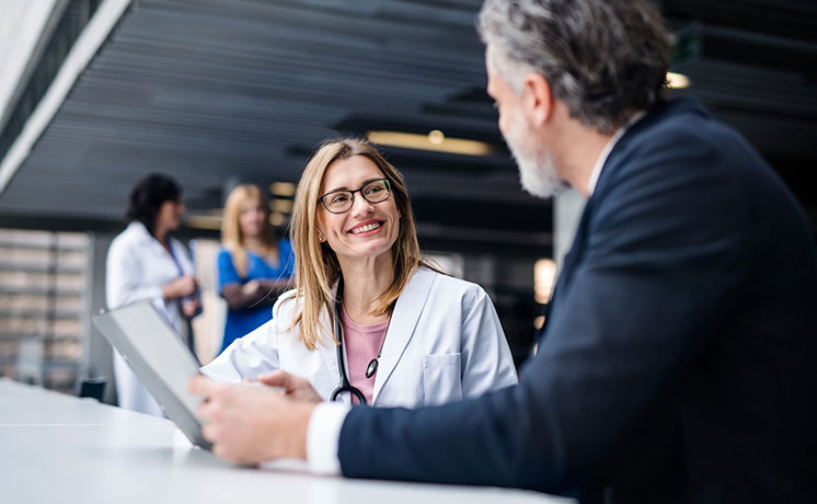 Healthcare professional discussing