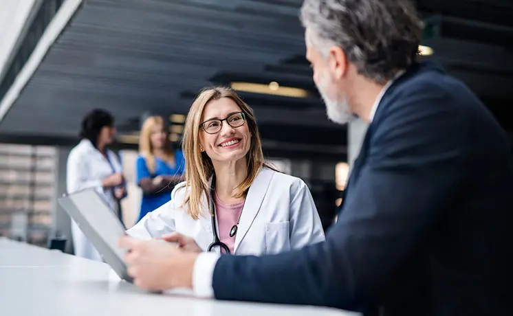 Healthcare professional discussing