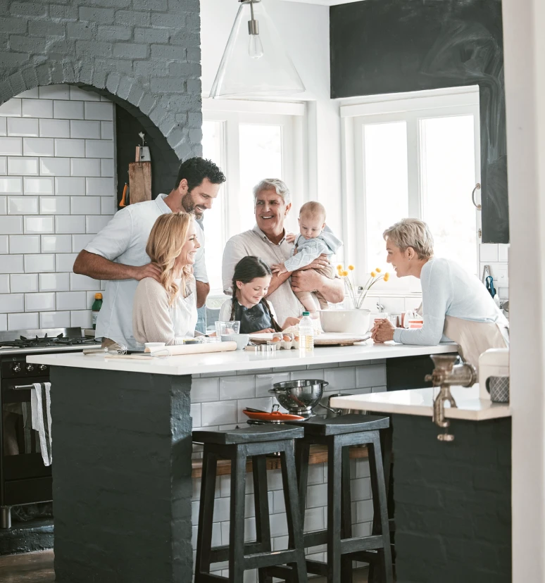 photo big family cooking in home kitchen