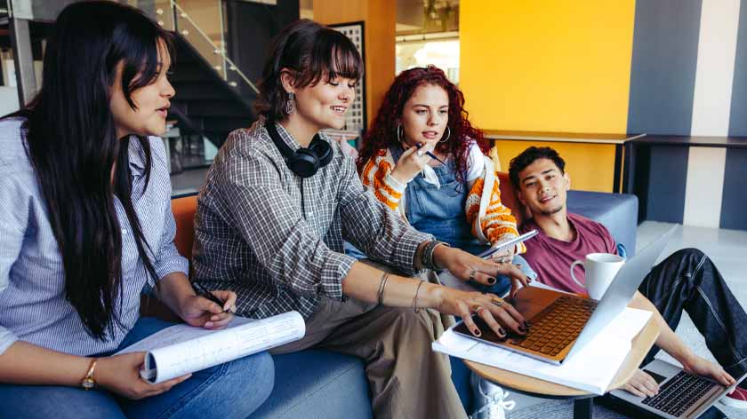 College students working together