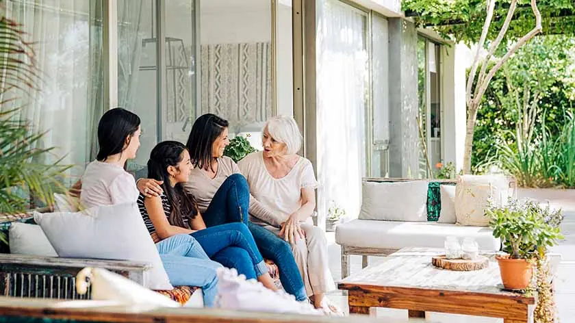 Family sitting outside