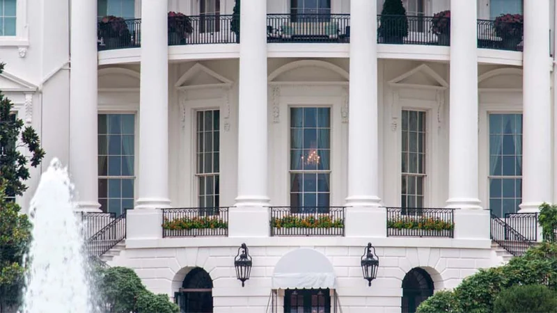 Close-up of the rear façade of the White House in Washington, D.C.