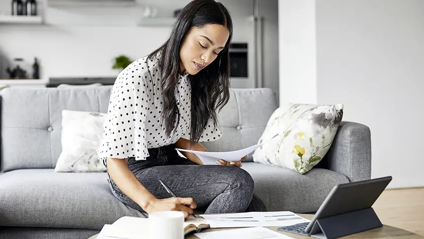 Woman looking at finaces