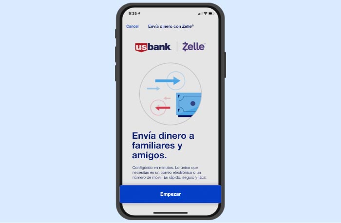 Inscríbete en Zelle - Vista de Empezar ahora