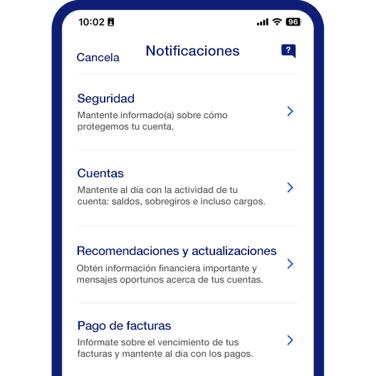 Menú de notificaciones sobre la cuenta en un teléfono