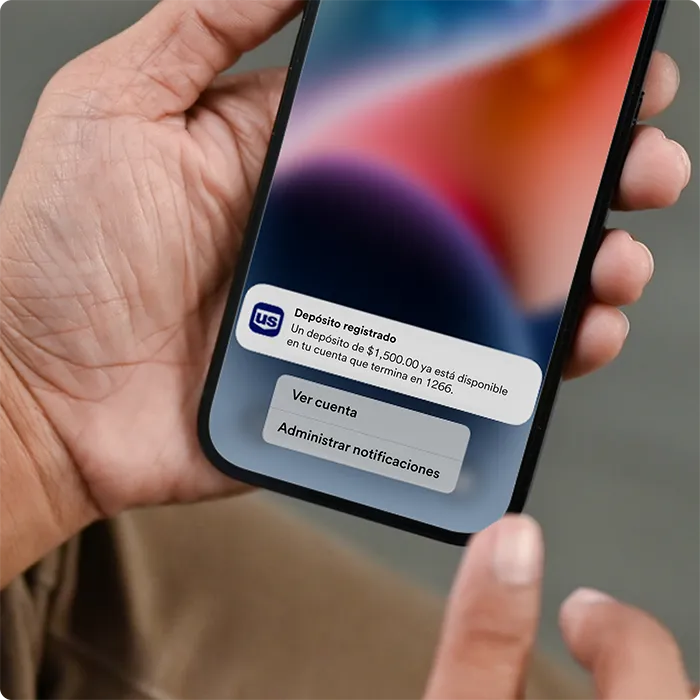 Notificación de cuenta de un depósito registrado que se ve en la aplicación móvil de U.S. Bank