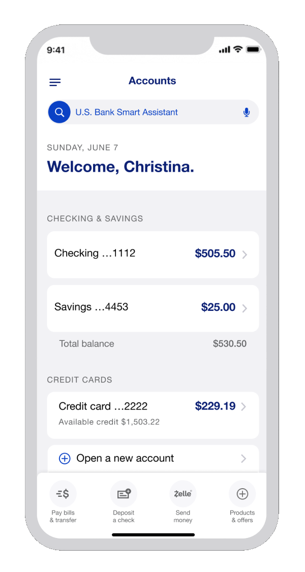 U.S. Bank mobile app screenshot