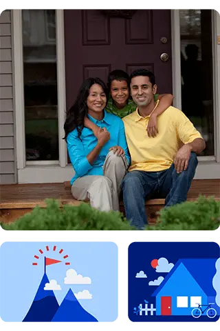 A family on their porch, enjoying the benefits of affordable homeownership together. 