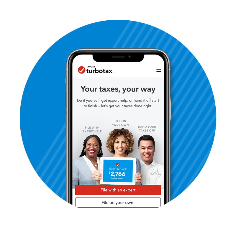 mobile phone with the TurboTax website showing on the screen