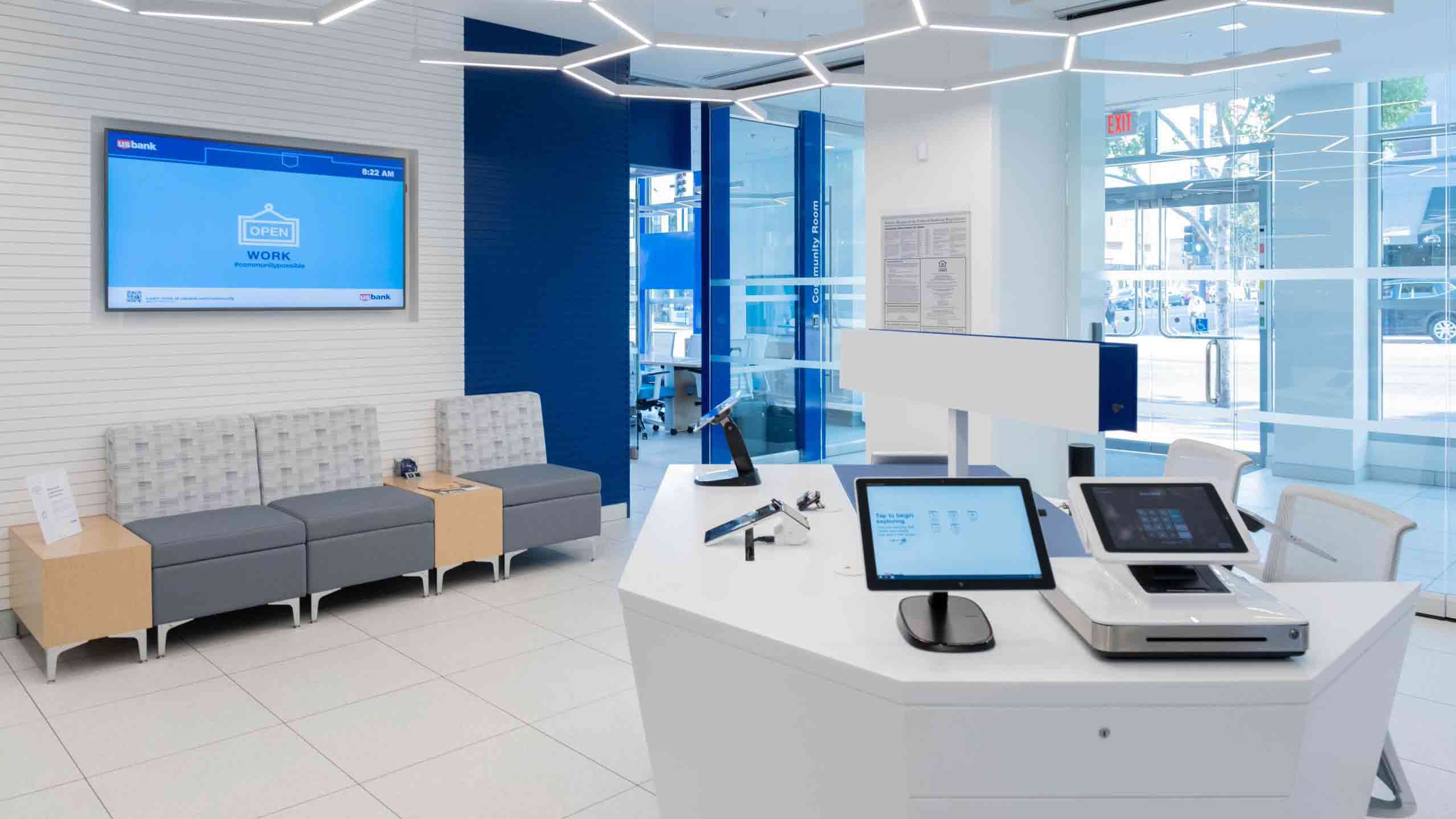 Interior photo of new branch with a space for technology assistance