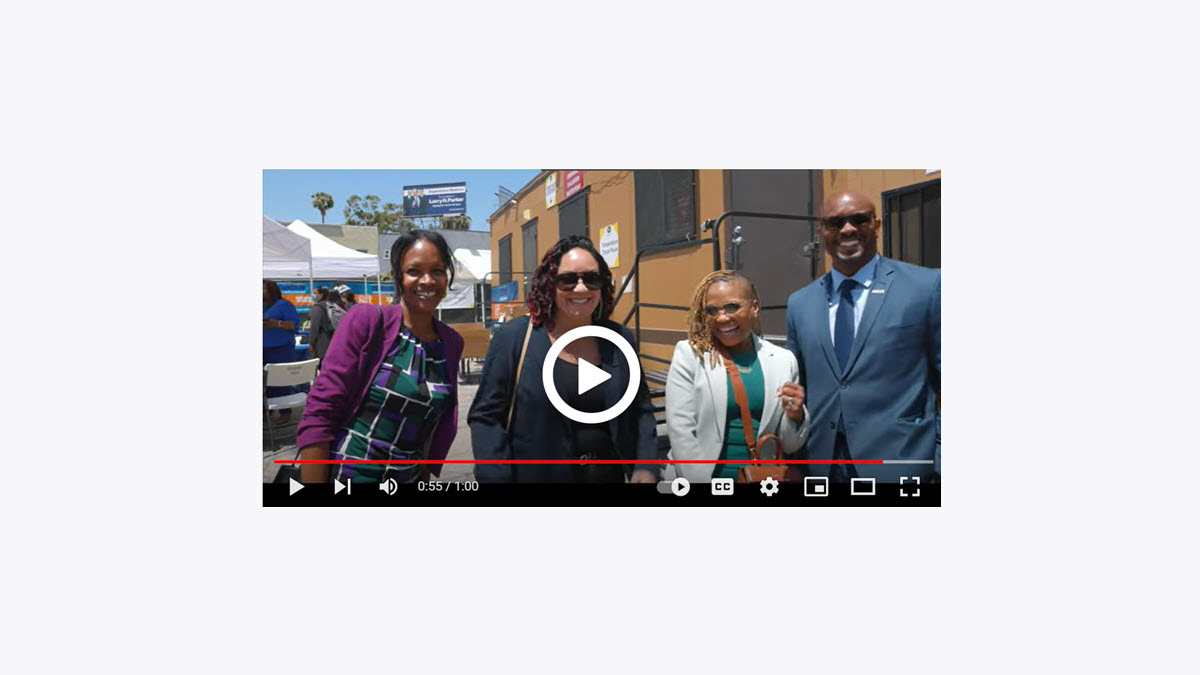 Diverse team members from U.S. Bank that links to a video from the Destination Crenshaw workers appreciation event.