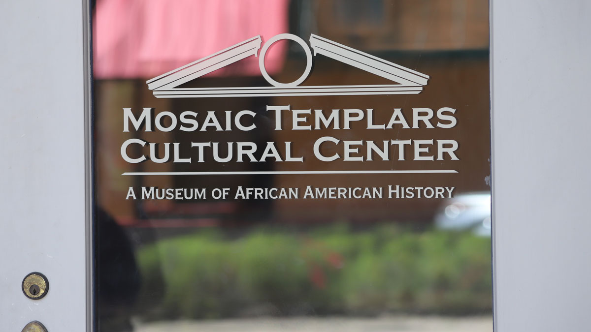 Close-up of Mosaic Templars Cultural Center front door signage