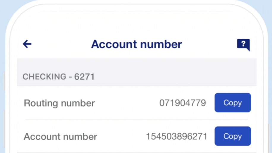 U.S. Bank routing number and account number in the mobile app