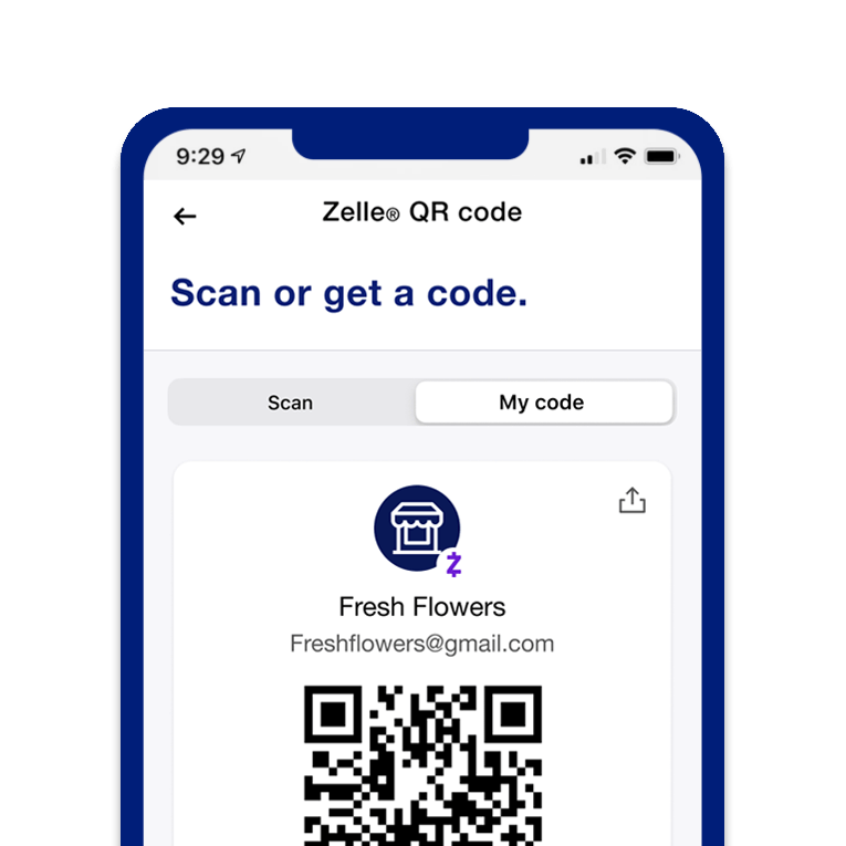 Zelle for business QR code payment option
