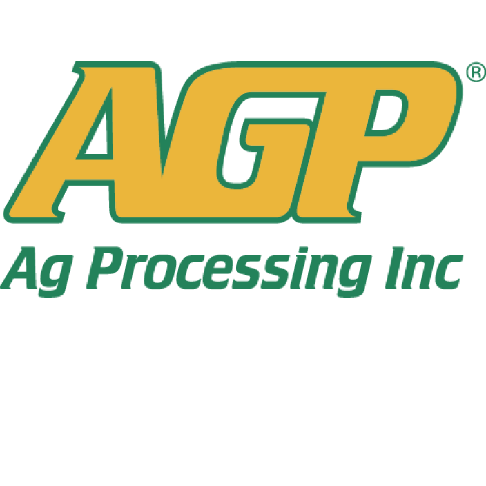Logo for Ag Processing Inc, yellow letters “AGP”