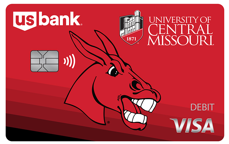 University of Central Missouri - Red card with image of the mascot in white.