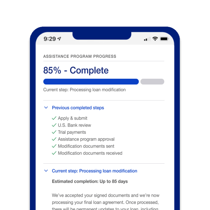 mobile app screenshot of assistance program progress