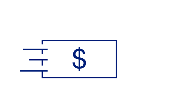 Illustration of a dollar bill with three speed lines to convey money moving quickly