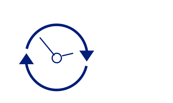 Illustration of a clock with two arrows circling the clock to signify round the clock availability