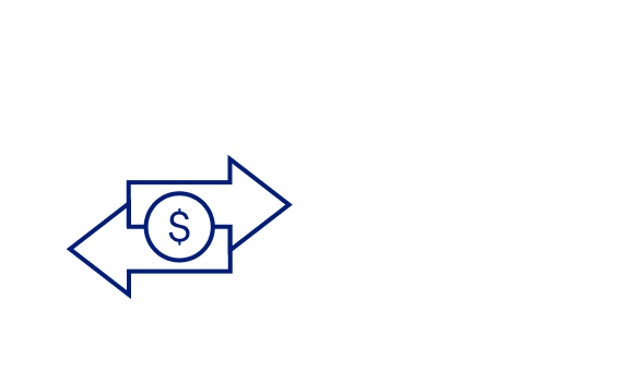 Illustration of one arrow pointing to the right and one arrow point to the left, with a dollar sign in the middle to signify multiple ways to receive money